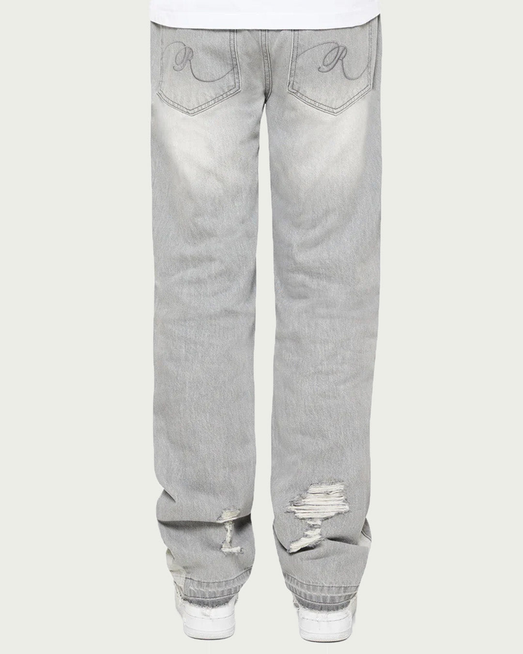 RTNTY “ Destroyed & Bleached “ Grey Flared Denim